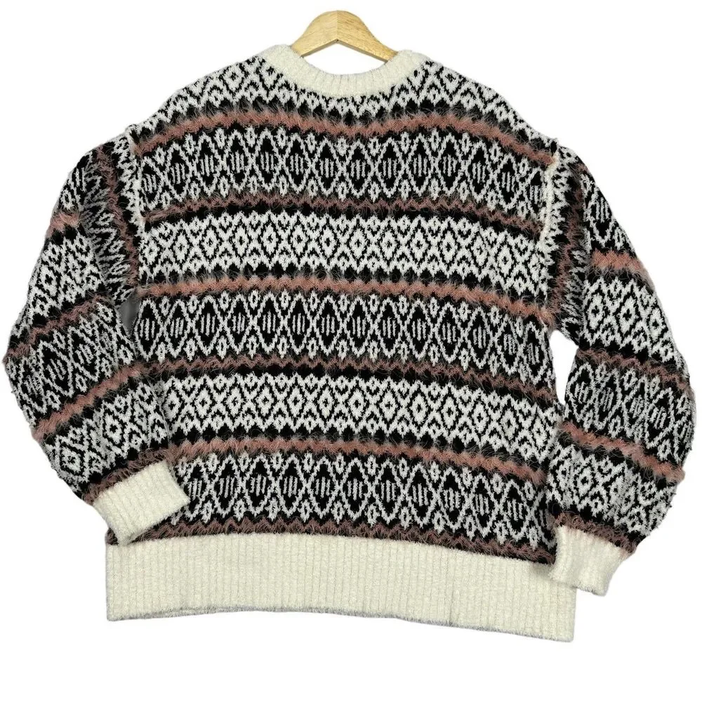 Arizona Jean Company Cozy Knit Sweater Crew Neck Size Medium Geometric Pattern